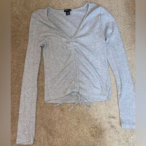 Rue21 Gray Ruched Tie Front Blouse
